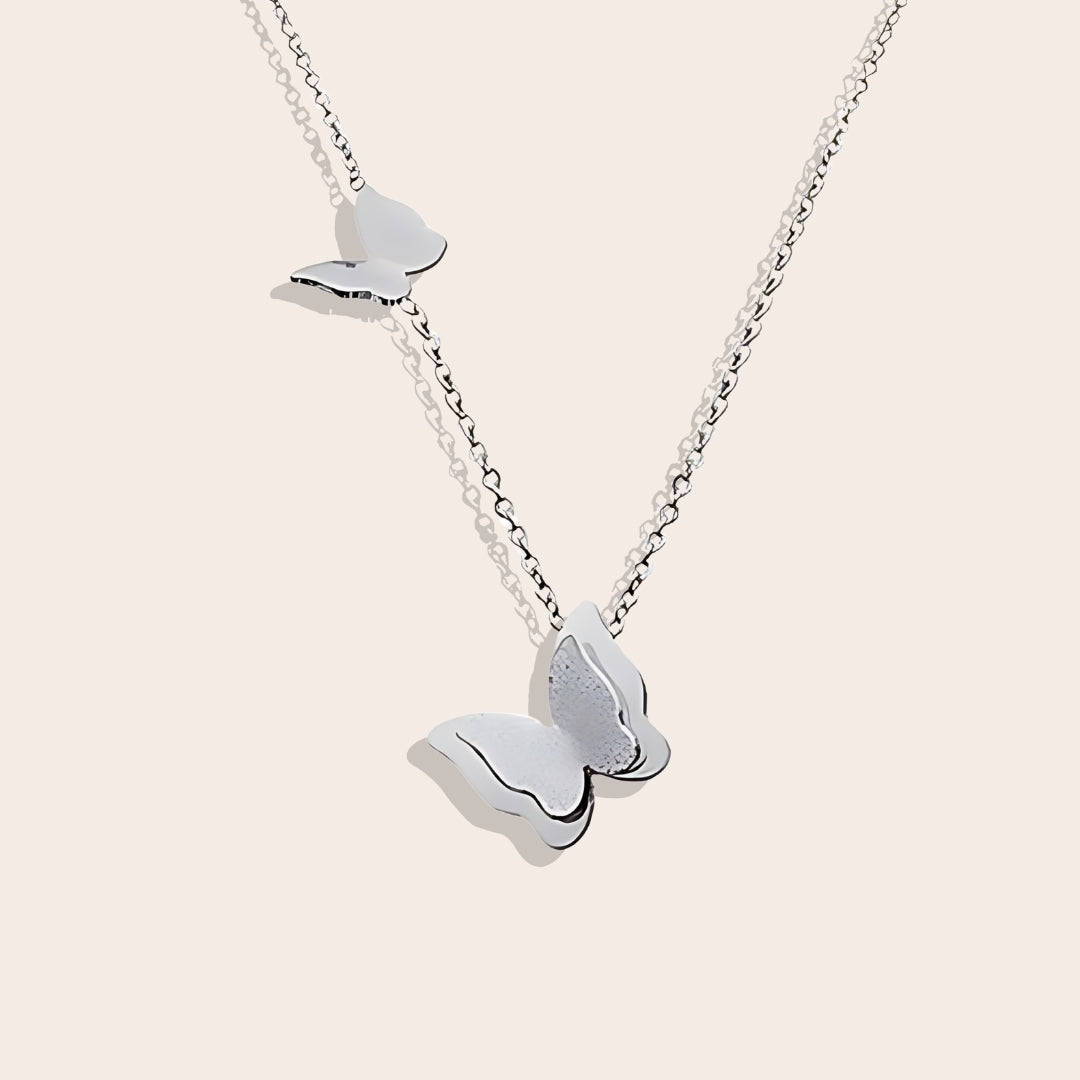 Belle Butterfly Necklace in silver. Crafted from durable stainless steel.