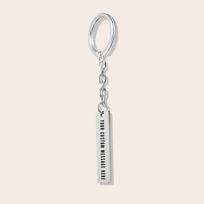 Vertical Bar Keychain - Break the Mold back side. Made from durable stainless steel and luxuriously plated in silver steel with a positive affirmation.