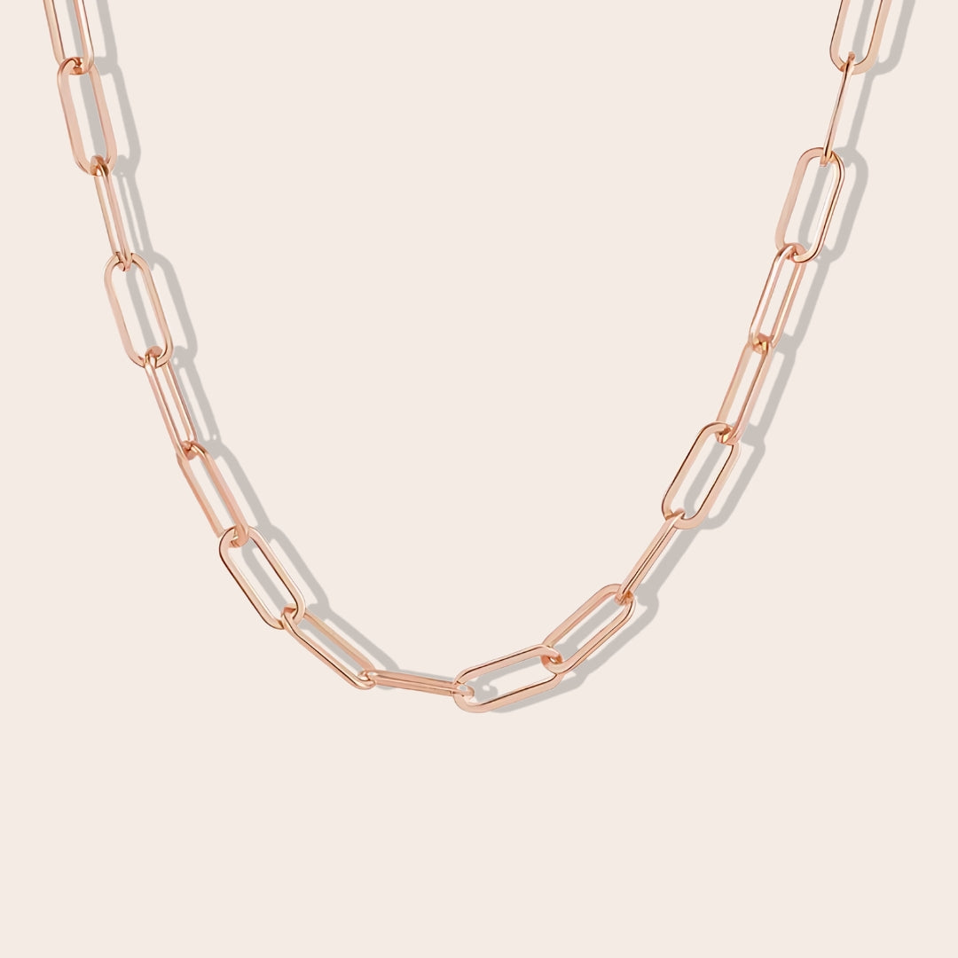 Cara Classic Paperclip Chain. Made from premium stainless steel and adorned with a radiant rose gold finish.