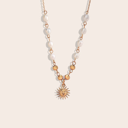 Celestial Sun Pearl Pendant, crafted from premium stainless steel and elegantly PVD plated.