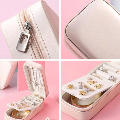 Chic Compact Jewelry Organizer in pink, features.