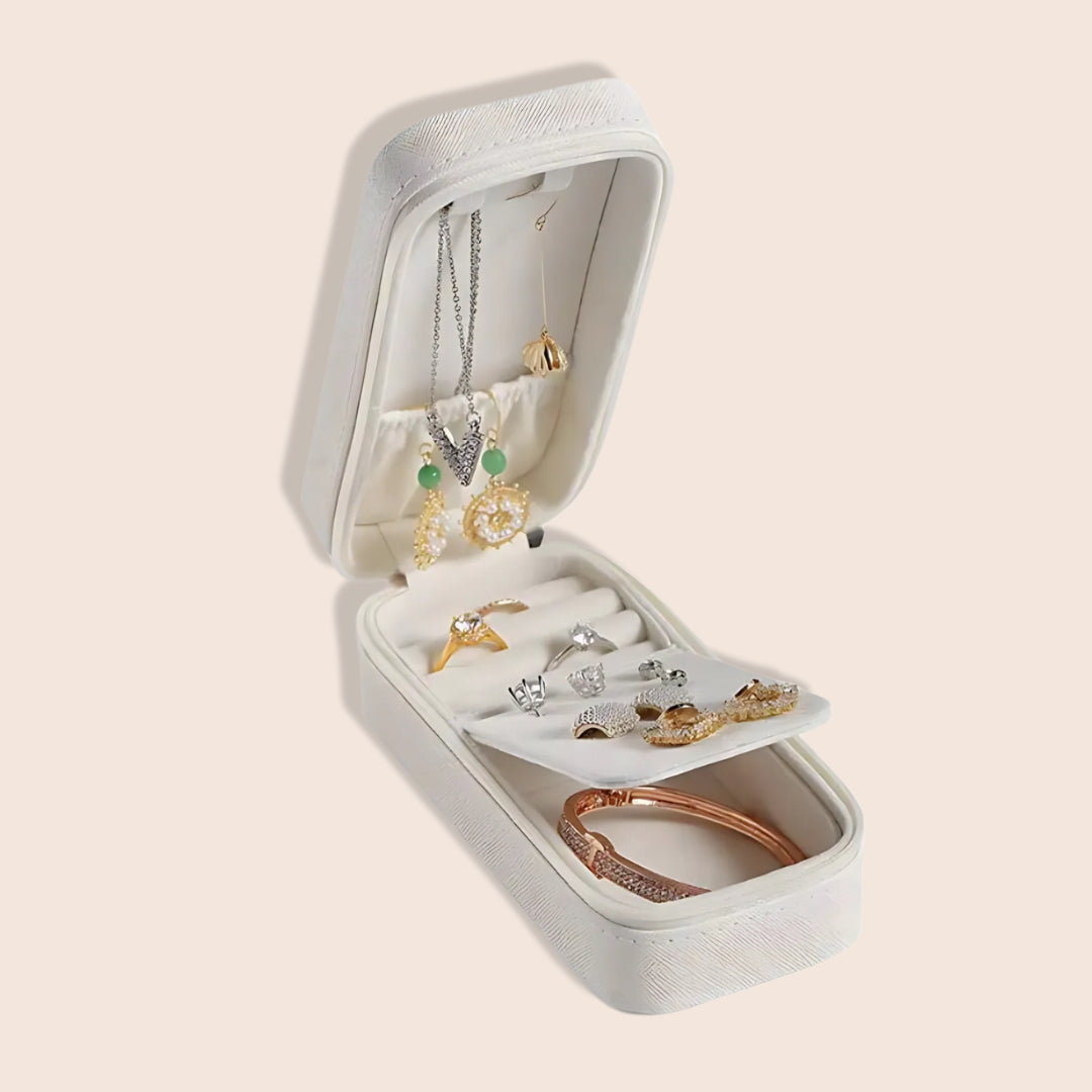 Chic Compact Jewelry Organizer in white.