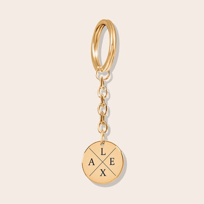 Personalized Couples Initials Coin Keychain in gold.