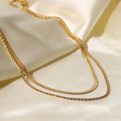 Dawn Dual Chain Necklace. 18K PVD Gold Stainless Steel.