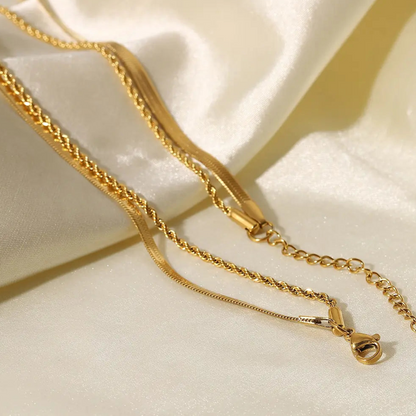 Dawn Dual Chain Necklace. 18K PVD Gold Stainless Steel.