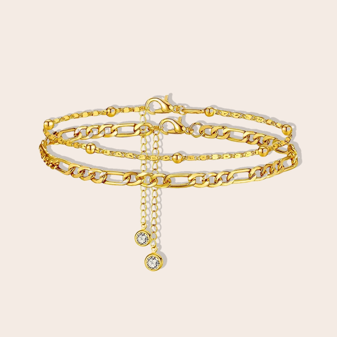 Devi Double Anklet Set in gold. Crafted from lasting stainless steel.