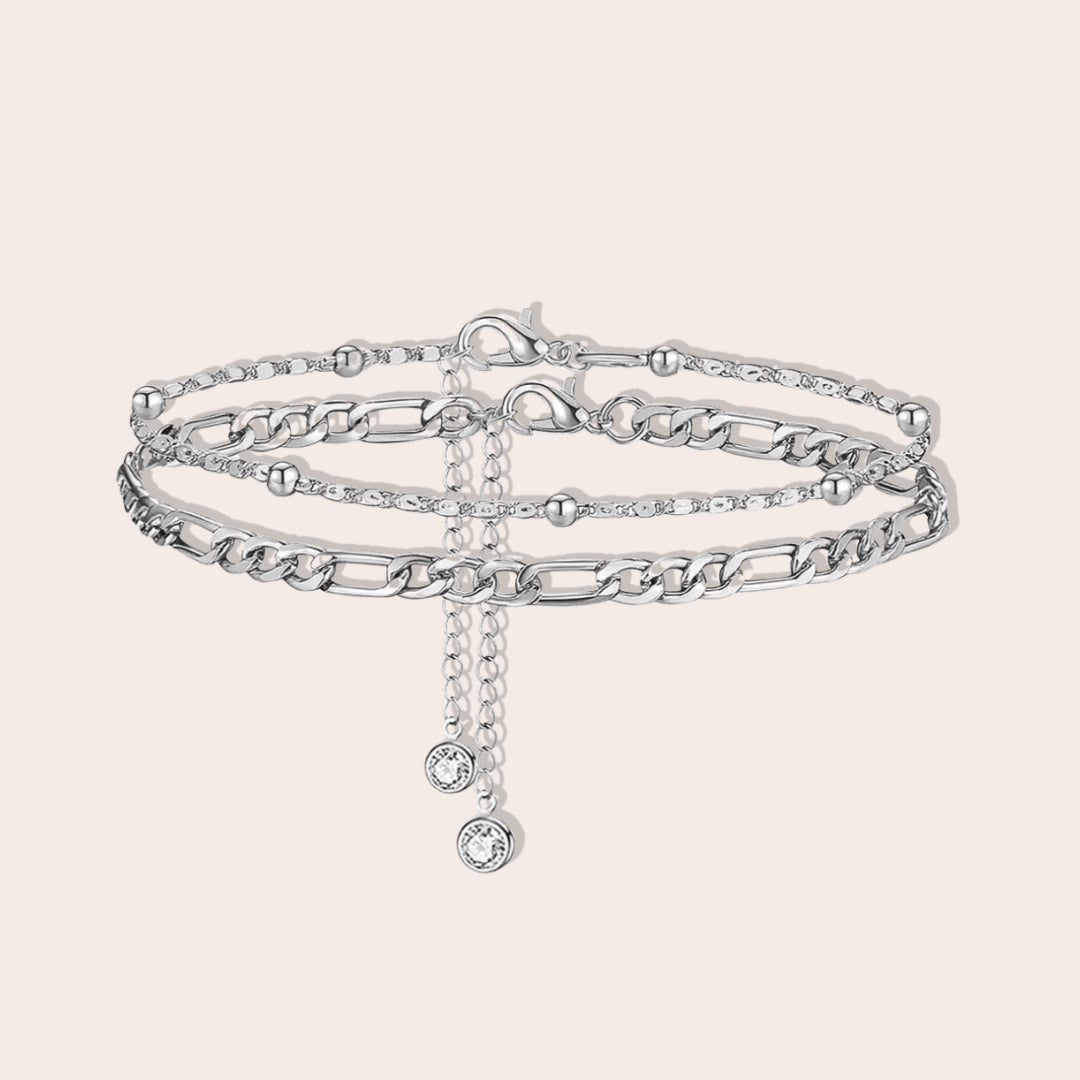 Devi Double Anklet Set in silver. Crafted from lasting stainless steel.