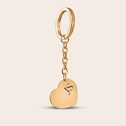 Personalized Initials Heart Keychain in gold.