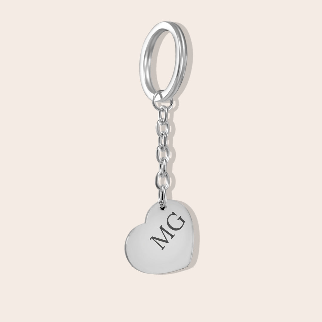 Personalized Initials Heart Keychain in silver.