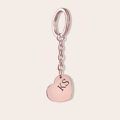 Personalized Initials Heart Keychain in rose gold.