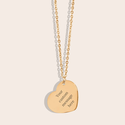 Personalized Initials Heart Necklace Gold back side. Initials placed on the right side.