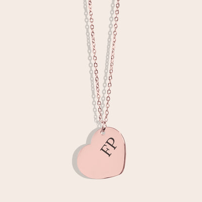 Personalized Initials Heart Necklace in rose Gold. Initials placed on the right side.