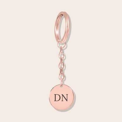 Personalized Initials Coin Keychain in rose gold.