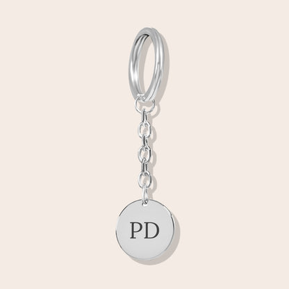 Personalized Initials Coin Keychain in silver.