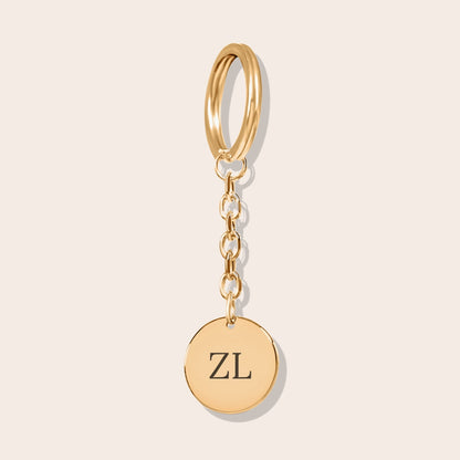 Personalized Initials Coin Keychain in gold.