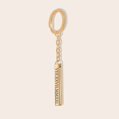 Personalized Roman Date Keychain Gold