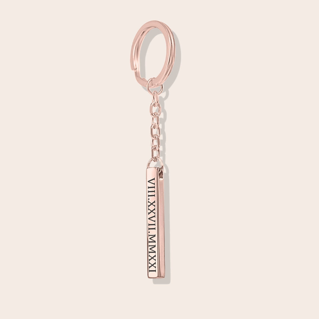 Personalized Roman Date Keychain Rose Gold